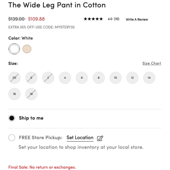 Ann Taylor Wide Leg Cotton Pants White Sz 4 NWT - Picture 4 of 9